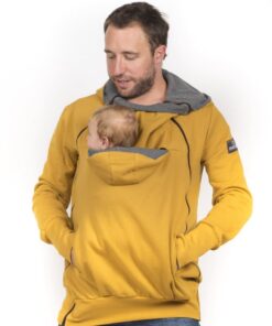 Sudadera porteo, embarazo y estándar mostaza + insertable-Talla grande
